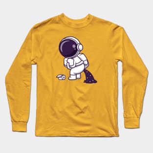 Cute Astronaut Pooping Space Cartoon Long Sleeve T-Shirt